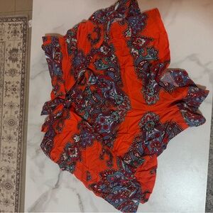 Vibrant Orange Paisley Tie in Front shorts